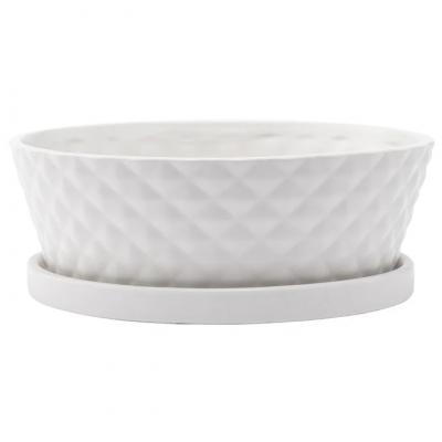 Planter - Diamond Dish Garden with Saucer White Large