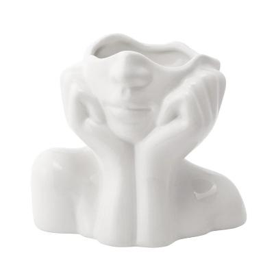 Planter - Hands on Chin White