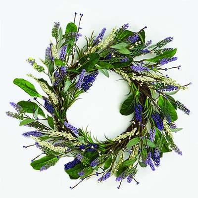 Wreath - Lavender with Leaves, Twig Base 20"