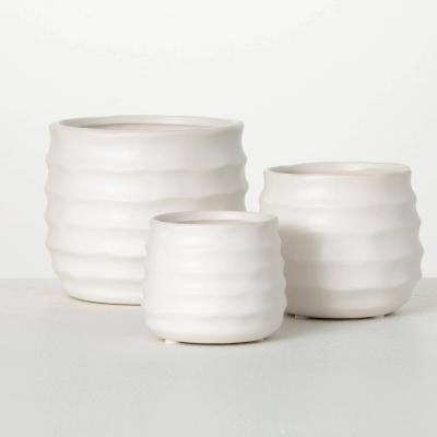Planter - Ribbed Round Matte Ivory 4"